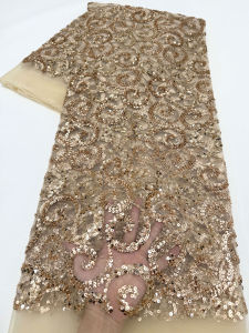 African Luxury French Beaded Lace Fabric Sequins High-Quality Embroidered Tulle for Nigerian Style Party Dress Sewing Material