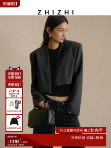 ZhiZhi Yang Fangcan Womens Short Woolen Suit Jacket Autumn Color Commute Style Straight Cut Polyester Blend Long Sleeve