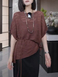 UYFY | Cafe Brown Slim Fit Round Neck Short Sleeve T-Shirt Womens Summer New Style High Loose Age Reduction Large Size Top