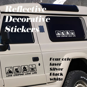 JDM Sticker Camping Logo Campfire Coffee Shop Pattern Reflective Stickers Car OFF-road Vehicle Decorative Stickers