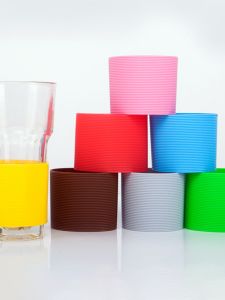 Thickened Silicone Cup Sleeve Heat Resistant Wear Proof Straight Tube Glass Cup Anti Scald Water Cup Protective Cover 6.5cm Universal Half Body