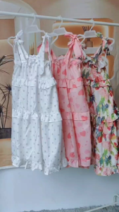 Cute Tiered Ruffle Dress Trendy Floral Heart Polka Dot Design Bow Self Tie Strap Summer Dress for Kids Girls