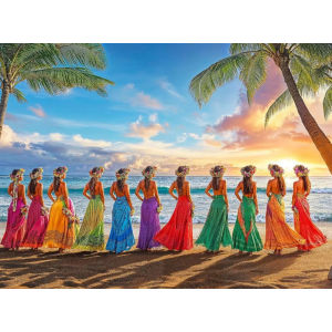 Tropical Beach Sunset Women with Flowers Jigsaw Puzzle 1000 Pieces Colorful Dress Aurora Borealis Style Art Home Decoration Gift