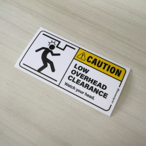 Caution. Low Overhead Clearance. Watch Your Head. Sticker Sign Signage Safety Warning. Low Ceiling Headroom.
