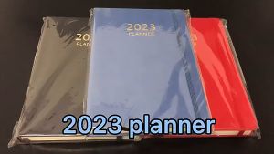 2023 Year Self Planner A5 Size PU Leather Hardcover Schedule Plan Diary Book with Ribbon Page Marker