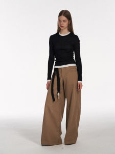 กางเกงขายาวทรงตรงหลวมๆ สำหรับผู้หญิง ทรงหลวม ฤดูใบไม้ผลิและฤดูใบไม้ร่วง กางเกงขายาวทรงตรงสไตล์เกาหลีสำหรับผู้หญิง