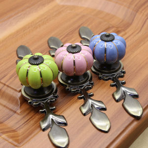 Ceramic Pumpkin Handle Zinc Alloy Chinese Pastoral Cabinet Drawer Shoe Cabinet Door Single-Hole Wardrobe Handle 陶瓷南瓜拉手 锌合金中式田园 橱柜 抽屉 鞋柜 门 单孔衣柜把手  FUNIANQI
