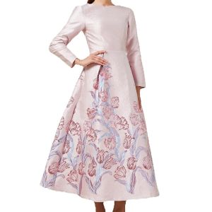 Đầm Dạ Hội Cao Cấp Chất Liệu Jacquard Màu Hồng Tulip Kiểu Dáng Sang Trọng Dành Cho Nữ Mùa Thu/đông 2025 Cổ Tròn Dáng Chữ A Thích Hợp Dự Tiệc Cưới Dạ Hội.