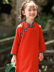Cute Baby Girl Cheongsam Long Sleeve Fashionable Dress Spring Autumn Season Cotton Blend Fabric Traditional Hanfu