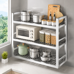YOYO 304 Stainless Steel Wall Mounted Kitchen Rack 3 Tier Heavy Duty Storage Shelf for Microwave Pots Cookware Appliances and Seasoning Bottles