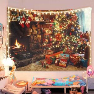 VIKAMA Wall Tapestry Vintage Christmas Poster Santa Claus Tree Ornament Retro Wall Hanging Dorm Room Aesthetic Xmas Wall Art
