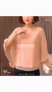 Chiffon Blouse For Women Plus Size Korean Style Loose Casual Round Neck Half-Sleeve Shirt L4091