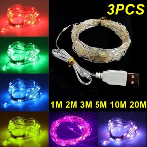 3PCS/Pack USB LED Lights String 20M 10M Copper Wire Fairy Garland Light Lamp Christmas Wedding Party Holiday Lighting Wreath
