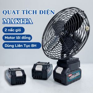 Quạt Tích Điện Pin 10 Cell Dùng Liên Tục 8H Quạt Pin Makita Quạt Để Bàn Tích Điện 2 Cấp Độ Gió Siêu Mát