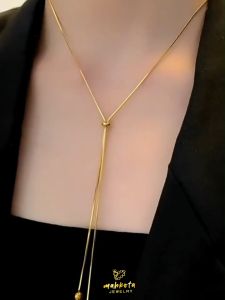 K79 Kalung Rantai Titanium & Liontin Bola Emas Gaya Korea