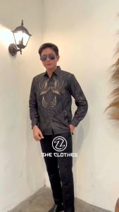 Kemeja Batik Pria Lengan Panjang Motif Pusoko Elegan Warna Hitam