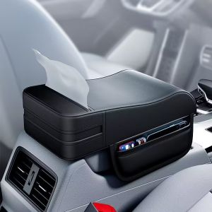 Car Armrest Box Height Pad Universal Central Elbow Rest Support Leather Auto Armrest Cover With Tissue Holder Armrest Cover
