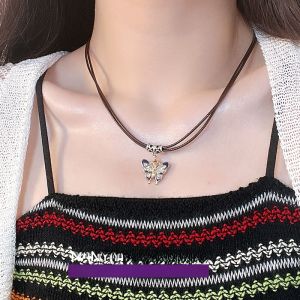 Nanying Butterfly Skin Rope Necklace Ethnic Style Friend Lockbone Chain Trendy Fresh out Fashion Jewelry Womens Accessory