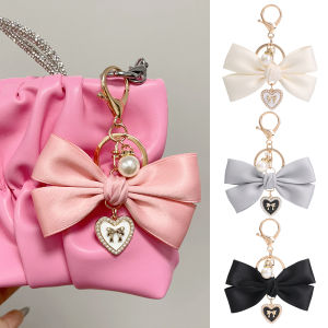 New Cloth Bowknot Keychain for Women Sweet Ribbon Bow Keyring Pearl Heart Pendant Charm Key Holder for Girls Bag Pendant