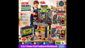MAMAX【SG Ready Stock】2-in-1 Power-Tool Toolbox & Workbench for Kids Ages 3+ With Electric Screwdriver★Realistic Tools✅2-in-1 Design✅Develops Creativity & Problem Solving✅132/133Pcs✅Kids Gift✅