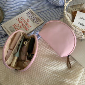 กระเป๋าเครื่องสำอางผ้าไนลอนสีชมพูเรียบง่าย ป้องกันน้ำ กระเป๋าเดินทางขนาดเล็ก กระเป๋าใส่เครื่องสำอางสำหรับใช้ในชีวิตประจำวัน