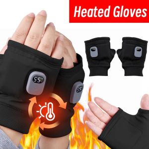 ถุงมือให้ความอบอุ่นในฤดูหนาวชาร์จไฟได้ USB ถุงมือทำความร้อนถุงมือไม่มีนิ้วทำความร้อนไฟฟ้าให้ความอบอุ่นในฤดูหนาวพิมพ์เดินป่ากลางแจ้งขี่จักรยาน