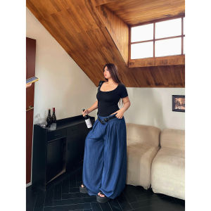 Niangge High Waist Straight Leg Casual Jeans Women Summer Thin Large Size Loose Tall Wide Leg Long Pants Street Style Polyester Fiber