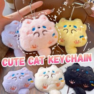 Cartoon Plush Chubby Cat Keychain Cute Stuffed Long-tailed Kitten Car Keyring DIY Backpack Pendant Decor Gifts
