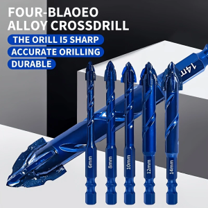 6/8/10mm 3PCS Four-Cutter Cross Tile Drill Bits Multipurpose Masonry Drill for Ceramic Tile Brick Glass Drilling Work