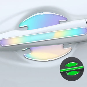 SEAMETAL 4Pcs Car Door Handle Protector Sticker Luminous Colorful Car Door Bowls Sticker Anti Scratch Protective Film