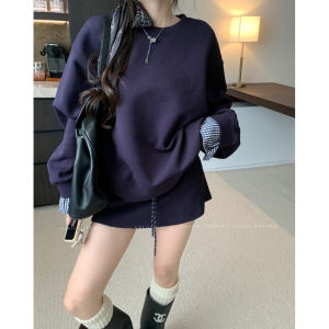 Chic College Style Two-Piece Set Womens Spring Autumn New Splice Sweatshirt + Wrap Skirt Set Age-Defying Fashionable Ensemble