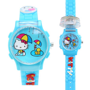  Girls Cartoon Frozen Princess Watch with Electronic Movement Silicone Strap Round Dial Plastic Mirror Case