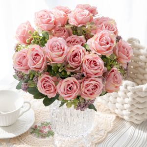 Artificial Flowers Silk Roses Bouquet Valentines Garden Home Room Table vase Wedding Bridal Bouquets Decora Diy Gifts Hot sales