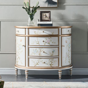 American Style Painted Half round Entrance Hallway Cabinet European Style Living Room Partition Small Side Table French Luxury Decorative Chest