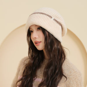 Fashionable Knitted Wool Blend Hat CACUSS Autumn Winter Womens Style Warmth Ear Protection Non-Folding round Top Cap
