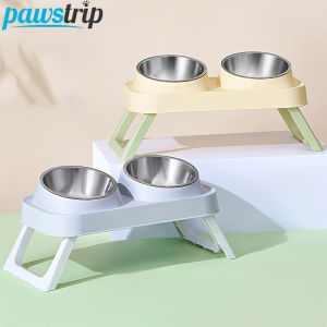 Plastic/Stainless Steel Foldable Cat Feeder Non-Slip Pet Double Bowl With Stand Raised Cat Drinking Bowl Cat Accessories