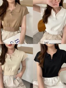 Áo Thun Polo Tay Ngắn Cổ Polo Dệt Kim Tay Ngắn Thời Trang Mùa Hè Cho Nữ Áo Thun Cổ Polo Tay Ngắn Áo Thun Tay Ngắn