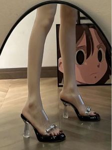 Giày Sandal Mary Janes Đính Rhinestone Khóa CRYSTAL Độc Đáo Thời Trang Mùa Hè 2024 Giày Đế Bằng Dây Đeo Thoải Mái Thường Ngày