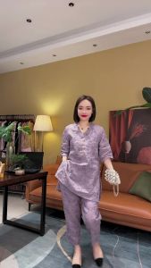 New National Style Heavy Embroidery Design Womens Summer Loose Slimming Casual Pants Two-Piece Set Fashionable V-Neck Short Sleeve