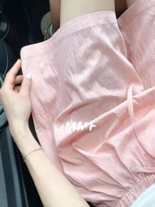 น้ําแข็งชมพู ผ้าไหม ยามาโมโตะ ผู้หญิง ฤดูร้อน สูงบาง เอว ลำลอง กีฬาขากว้างห้าส่วน กางเกง เดินทาง สไตล์เกาหลี กางเกงขาสั้น