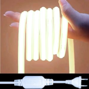COB LED Strip 220V Switch/Dimmable Power EU Plug 288LEDs/m 3000k 6000k RA90 Outdoor Garden FOB LED Tape Bedroom Kitchen Lighting
