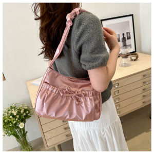 New Pleated Women Shoulder Bag Underarm Bag Gloss Lady Handbag Solid Color Casual Crossbody Bag