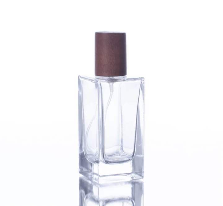Perfume Glass Bottle with wood Cap 50ml Crimp Bottle New