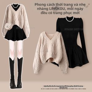 NUMEN BUTTON | Bộ Áo Len V-Neck Giúp Giảm Tuổi