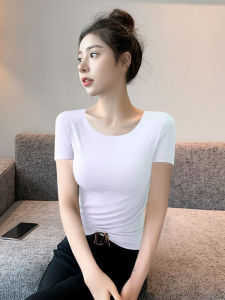 plus Size Womens Solid Color Korean Style T-Shirt Short Sleeve Modal Cotton Slim Fit Versatile Fat MM Base Shirt