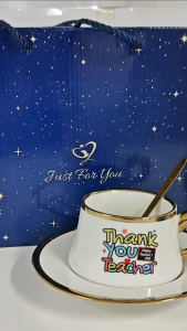 【EONMIR】4IN1 - Teacher Day Gift Set Giftbox Gift Bag Coffee Cup Ceramic Mug Hadiah Hari Guru Set Cawan Seramic Sudu Pinggan Hadiah Beg Hadiah Kotak Selamat Hari Guru Cawan Kopi Cawan Minuman