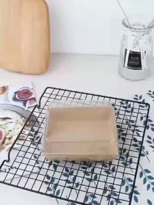 Kraft Sushi Tray Rectangular Square Clear Lid Plastic Container Kraft Paper Boxes Cake Paper Box Cake Dessert Box