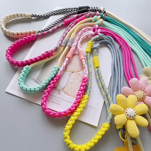 SG RumahHome® Hand-woven Flower Mobile Phone Lanyard Multifunctional Crossbody Phone Strap Contrasting-Color Woven Design Anti-Loss Accessory