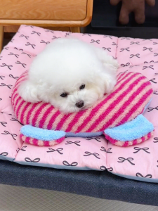 Cute Stripe Dog Pillow Rabbit Ear Dog Sleeping Headrest Soft Chew Resistant Pet Cat Dog Neck Support Head Pad Cotton PP Cotton