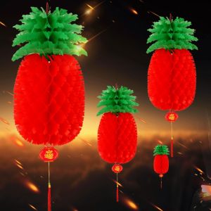 Polocat 20/30cm Spring Festival Hanging Honeycomb Paper Lantern Chinese Folding Pineapple Ball Lanterns for New Year(In stock)